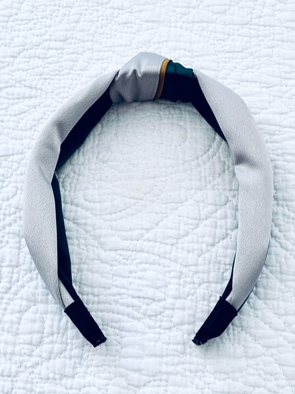 ❗️Anthropologie Knotted Satin Wide Headband in Grey Gold & Green